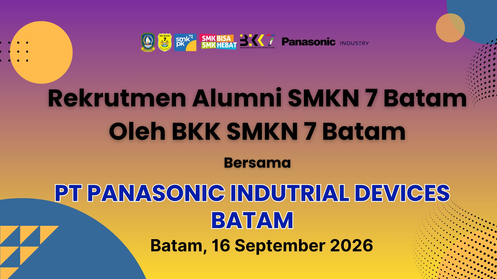 Buka Peluang Kerja Alumni, BKK SMKN 7 Batam Fasilitasi Rekrutmen PT Panasonic Industrial Devices Batam