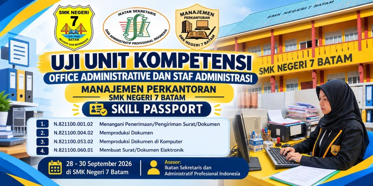 Uji Kompetensi Keahlian, Siswa Jurusan Manajemen Perkantoran SMKN 7 Batam Diuji Langsung oleh Ikatan Sekretaris Indonesia
